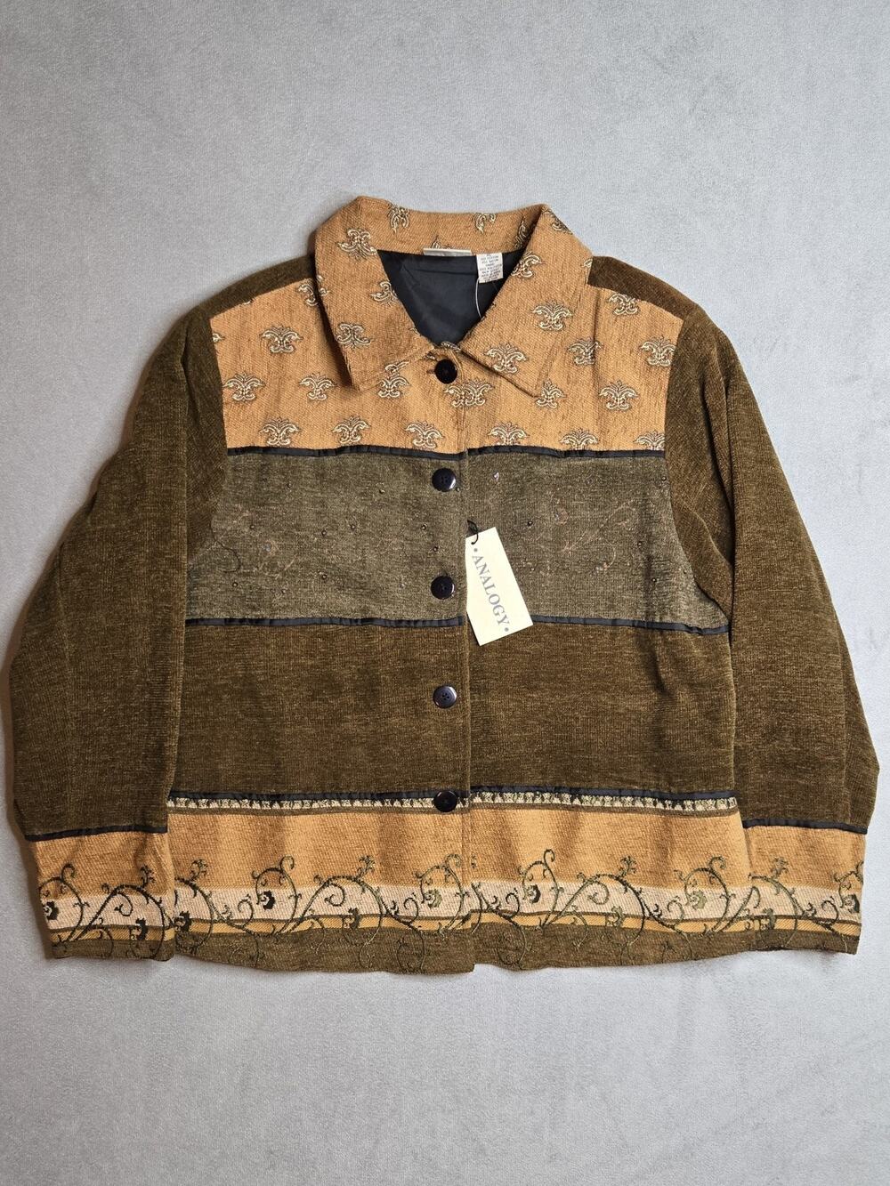 NWT Analogy Women's Vintage Chenille Tapestry Jacket Button Up Boho Coat XL